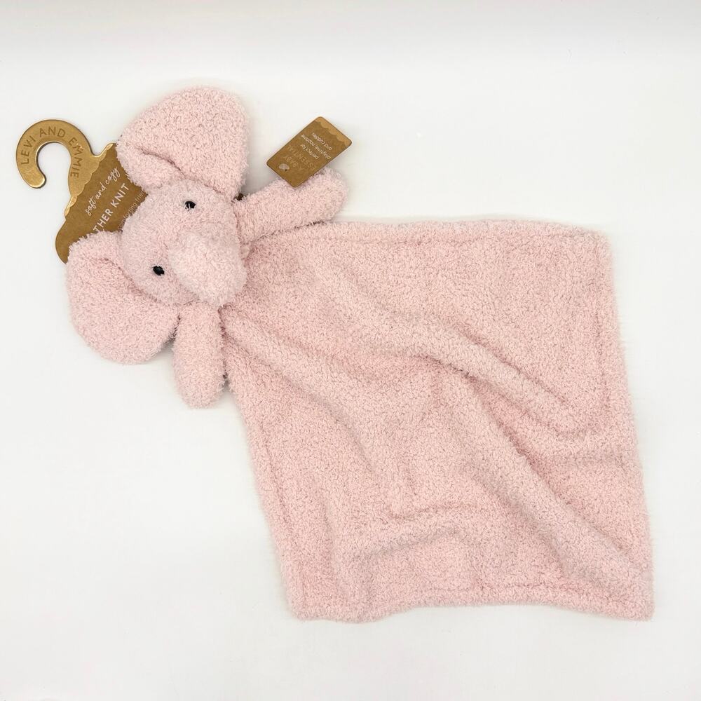 Levi And Emmie Plush Pink Elephant Feather Knit Baby Lovey Security Blanket NEW